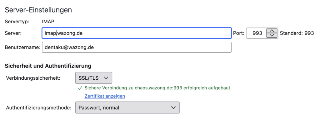 Server-Einstellungen für den Posteingang in Thunderbird