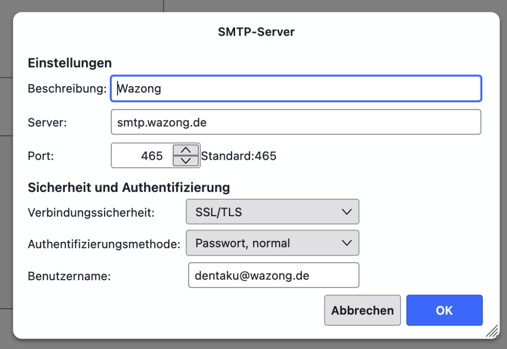 Server-Einstellungen für den Posteingang in Thunderbird